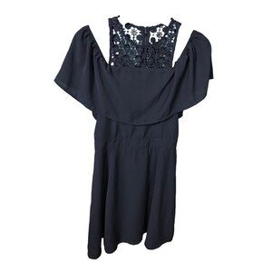 Miami Black Cold Shoulder Lace Solid‎ Black Womens XS Mini Dress
